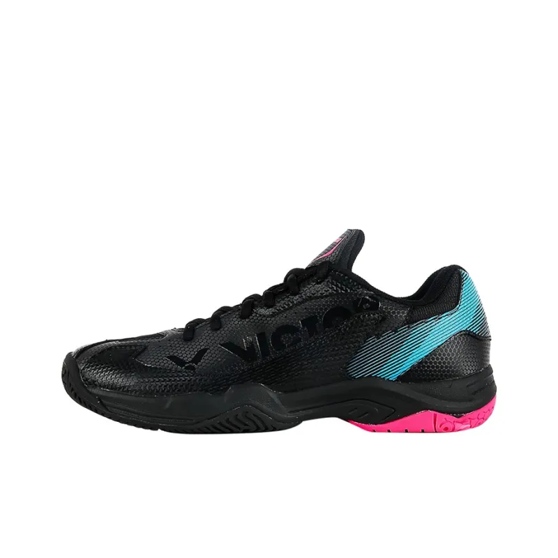 VICTOR Cushioned Slip Resistant Abrasion Resistant Breathable Low Top Badminton Shoes Unisex Black Pink-0
