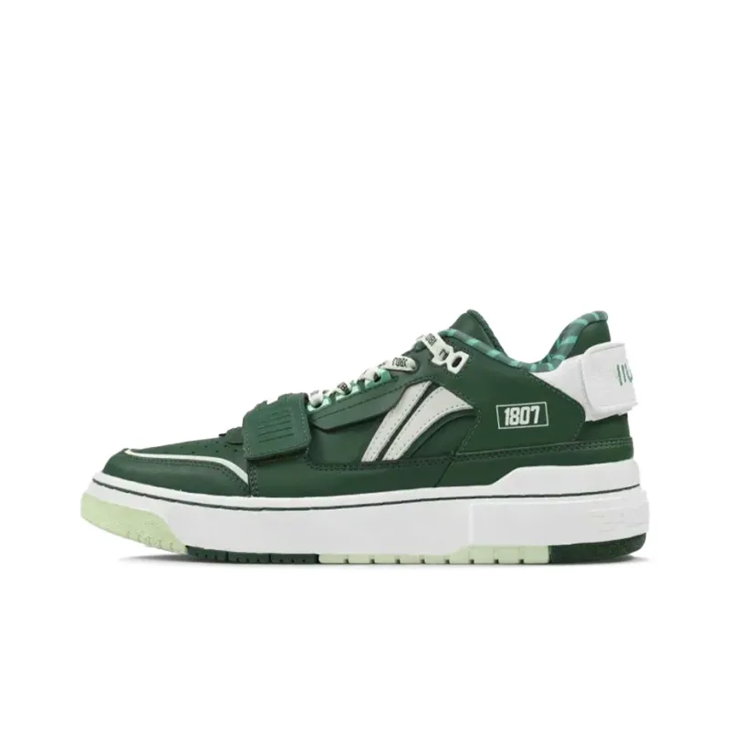 1807 x LiNing Rookie Anti Slip Wear Resistant Low Top Vintage Basketball Shoes Men's Green-0