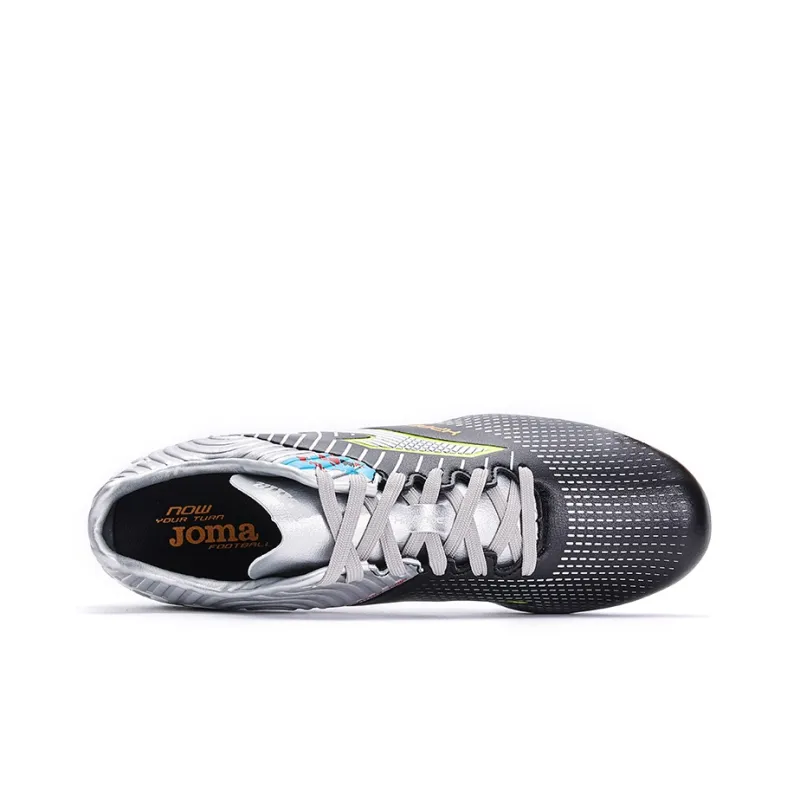 Joma FG Rubber Long Studs Artificial Ground Anti Slip Wear Resistant Soccer Shoes Men's Black Silver-3