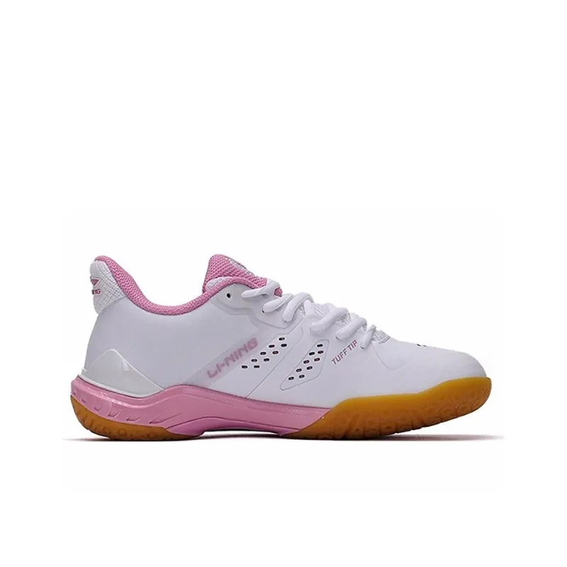 LiNing Cool Shark Cushioning Breathable Wear Resistant Slip Resistant Low Top Badminton Shoes Women's Pink White-1