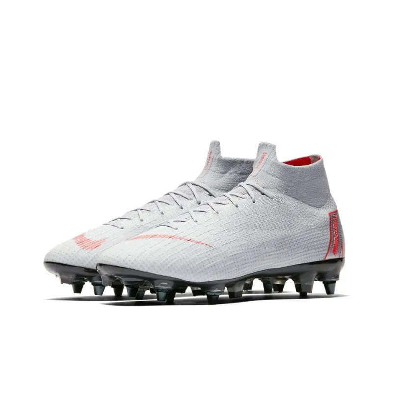 Nike Mercurial Superfly 6 Soccer Shoes Men Mid-Top Light Gray/Red-2
