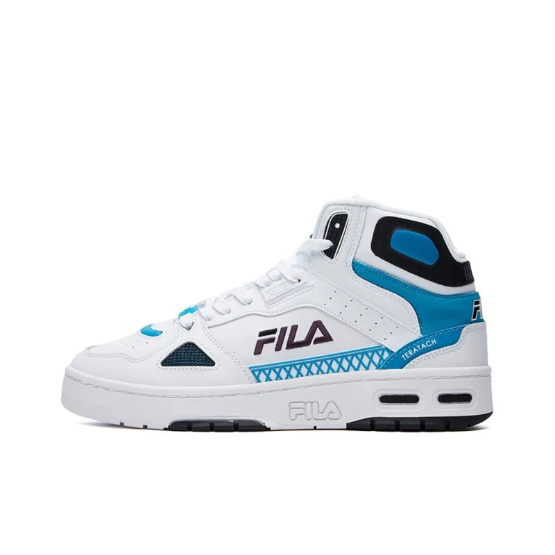 FILA Teratach 600 Cushioning Anti-Slip And Wear-Resistant Mid-Top Vintage Basketball Shoes Men's White Blue-0