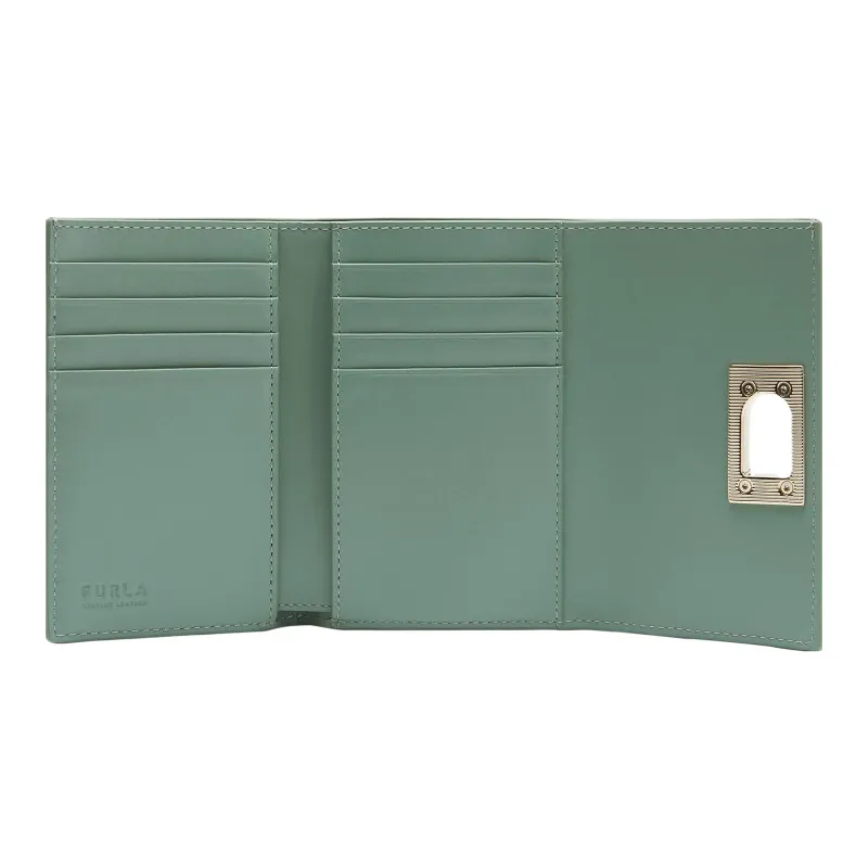 Furla 1927 Collection Textured Leather Coin Purse Card Holder Wallet Small Size Women's Mineral Green-2