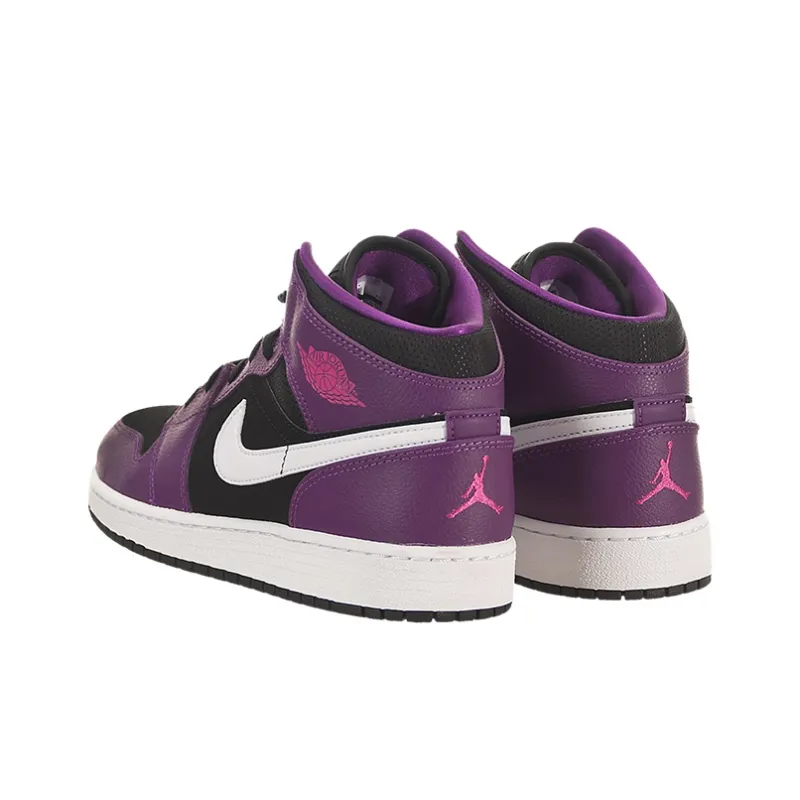 Jordan Air Jordan 1 Cushioning Anti-Slip And Wear-Resistant Mid-Top Vintage Basketball Shoes GS Black White-3