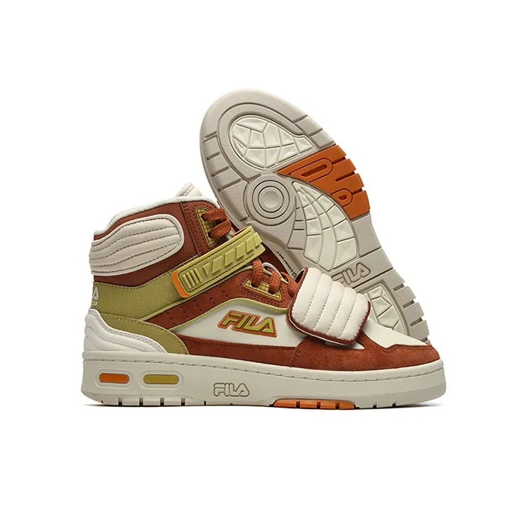 White Mountaineering X FILA FUSION Teratach Vintage Basketball Shoes Women's Mid Top Yellow/White/Green-4
