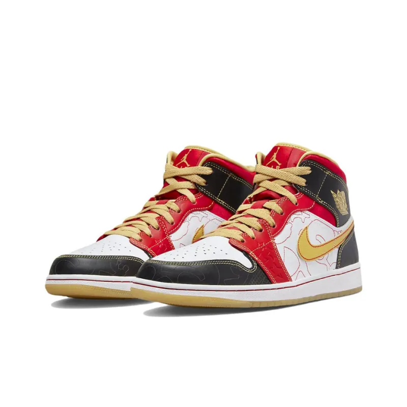 Jordan 1 Mid Xq White Black Sport Red-2