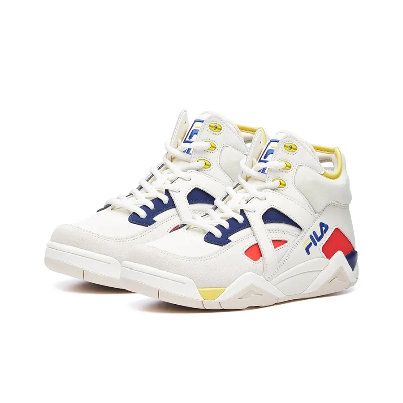 FILA Cage Cushioned Slip Resistant Abrasion Resistant Mid Top Basketball Shoes Women's White Blue Red Yellow-2