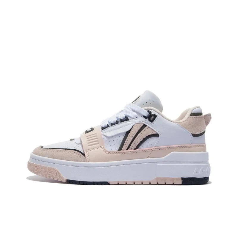 LINING Badfive Vintage Basketball Shoes Women's Low Top Standard White/Soft Rose Pink-0