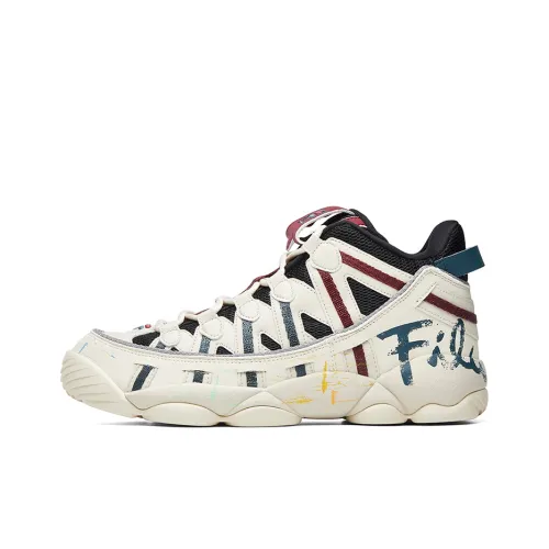 FILA FUSION Spaghetti Vintage Basketball Shoes Men Low-Top Black/White/Red