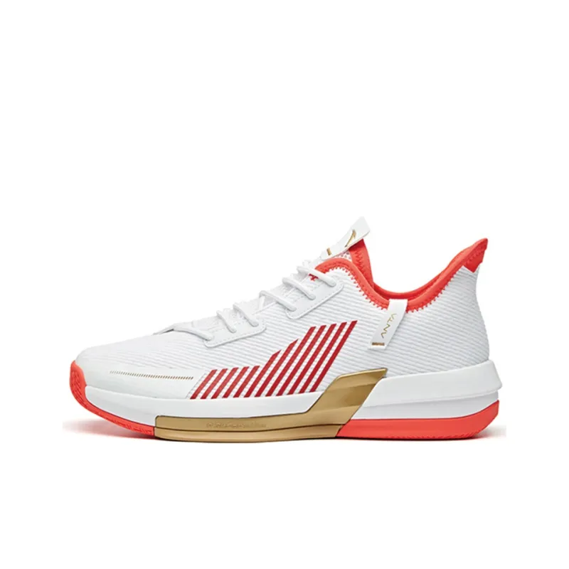 Anta Basketball Collection Laser Low-Top Vintage Basketball Shoes Men's White Red Gold-0