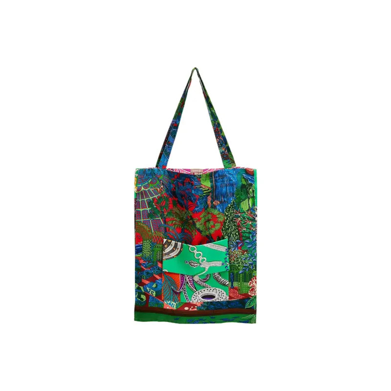 HERMES Silk Tote Bag Shopping Bag Handbag Regular Women's Green/Pink/Brown/Dark Blue/Red/Light Blue-0