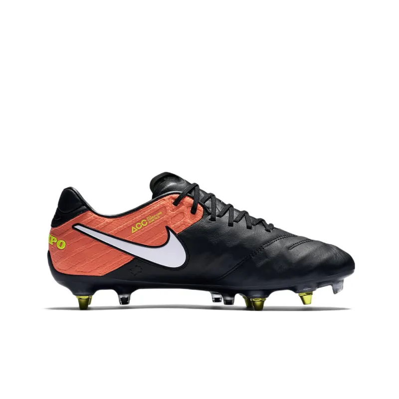 Nike Tiempo Legend 6 SG Metal Long Studs Soft Ground Anti-Slip Wear-Resistant Soccer Shoes Men's Black White Orange-1