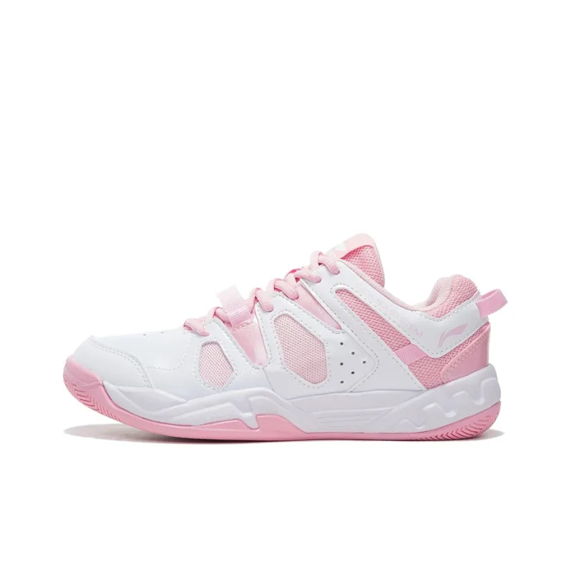 LiNing Cushioning Anti-Slip Wear-Resistant Breathability Low-Top Badminton Shoes Women's White Pink-0