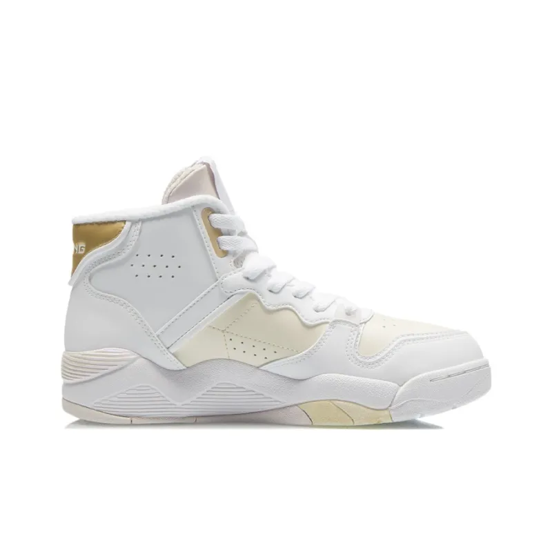 LiNing Anti-Slip And Wear-Resistant Lightweight High-Top Basketball Shoes Women's White Yellow-1