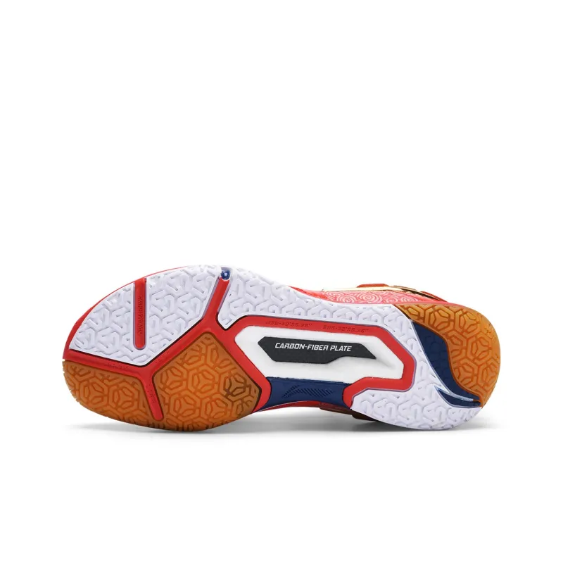 LiNing Cushioned Slip Resistant Abrasion Resistant Breathable Low Top Badminton Shoes Men's Red Blue Mismatched-4