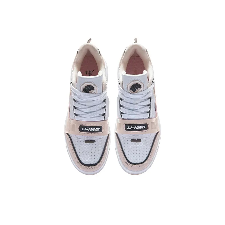 LINING Badfive Vintage Basketball Shoes Women's Low Top Standard White/Soft Rose Pink-3