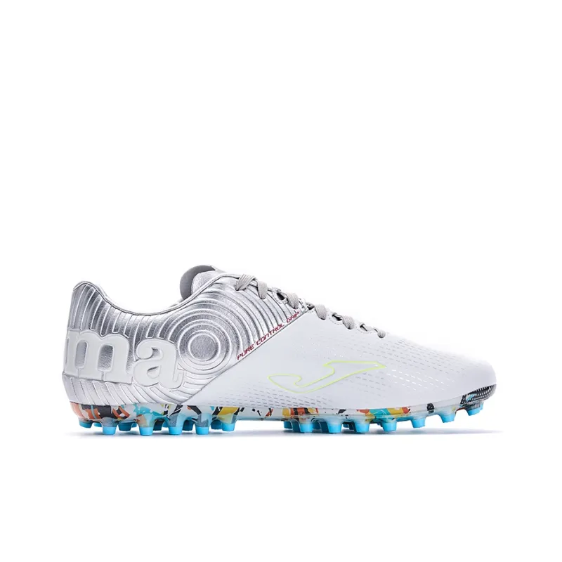 Joma MG Rubber Short Studs Anti Slip Wear Resistant Soccer Shoes Men's White Silver-1
