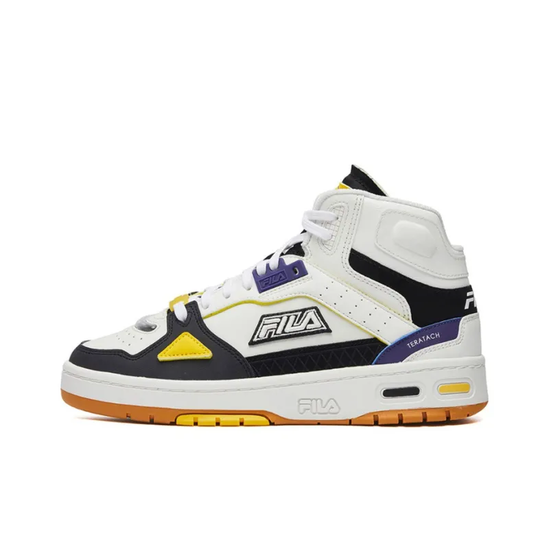 FILA FUSION Teratach Cushioning Anti Slip And Wear Resistant Mid Top Vintage Basketball Shoes Women's White Black-0