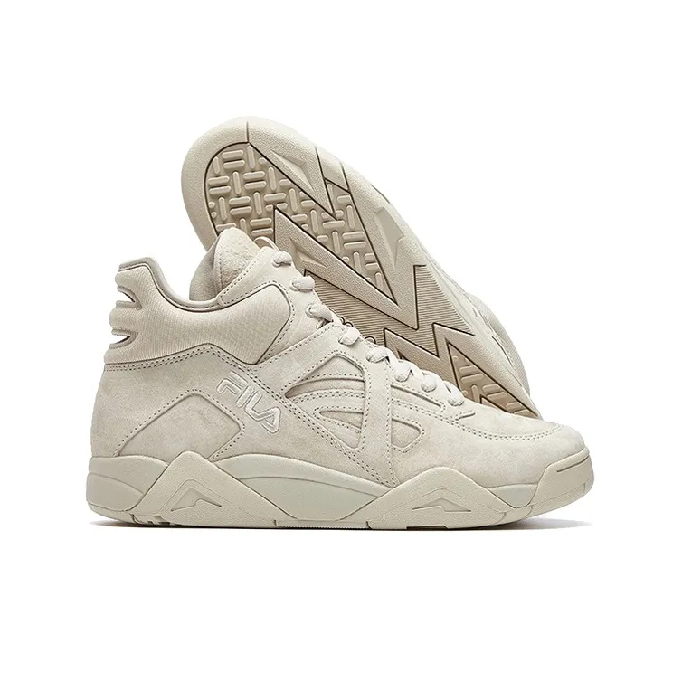 FILA Cage Cushioned Slip-Resistant Breathable Mid-Top Vintage Basketball Shoes Men's Oat-3