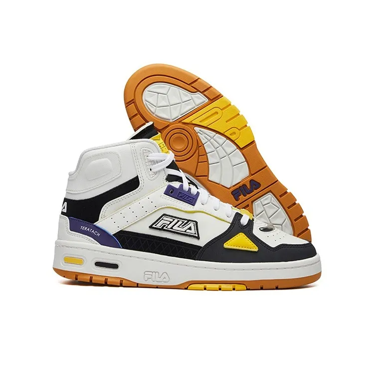 FILA FUSION Teratach Cushioning Anti Slip And Wear Resistant Mid Top Vintage Basketball Shoes Women's White Black-5