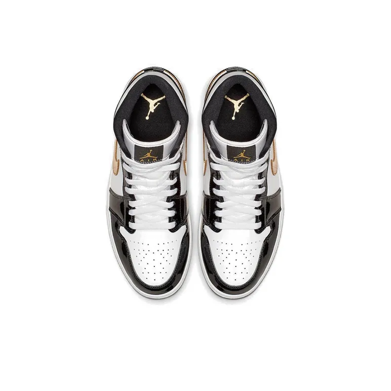 Jordan 1 Mid Patent Black White Gold 2019-3