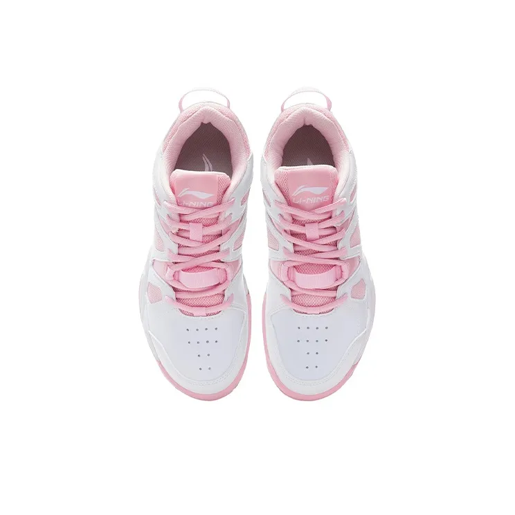 LiNing Cushioning Anti-Slip Wear-Resistant Breathability Low-Top Badminton Shoes Women's White Pink-3
