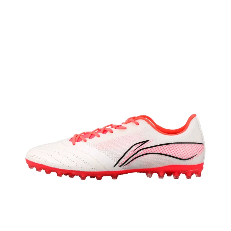 LiNing MG Rubber Short Studs Artificial Ground Cushioning, Wear Resistant Soccer Shoes Men's White Crystal Red-0