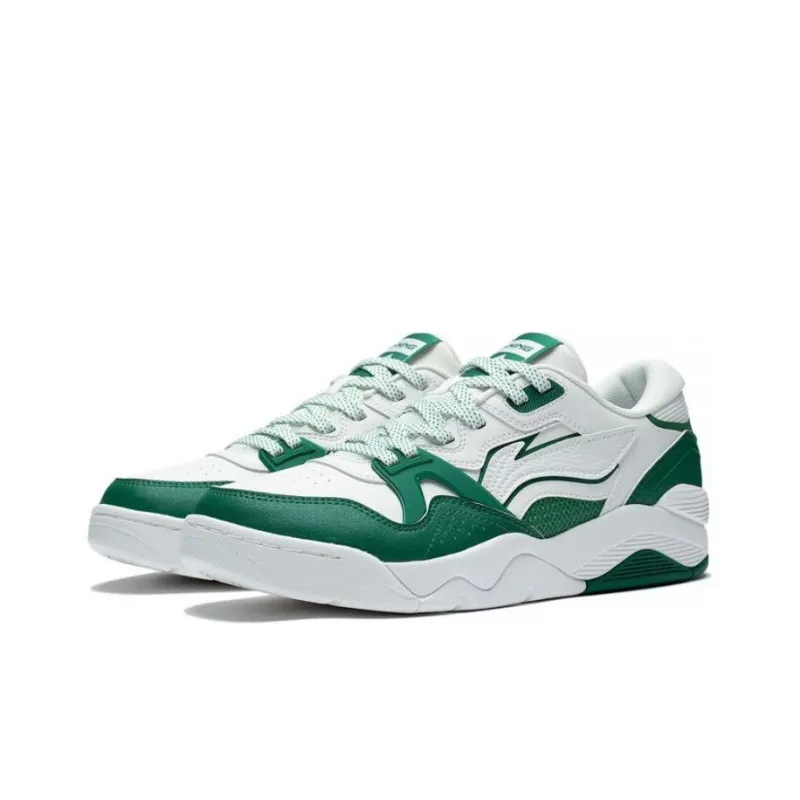 LiNing Basketball Culture OG 90 Durable Breathable Low Top Vintage Basketball Shoes White Green-2