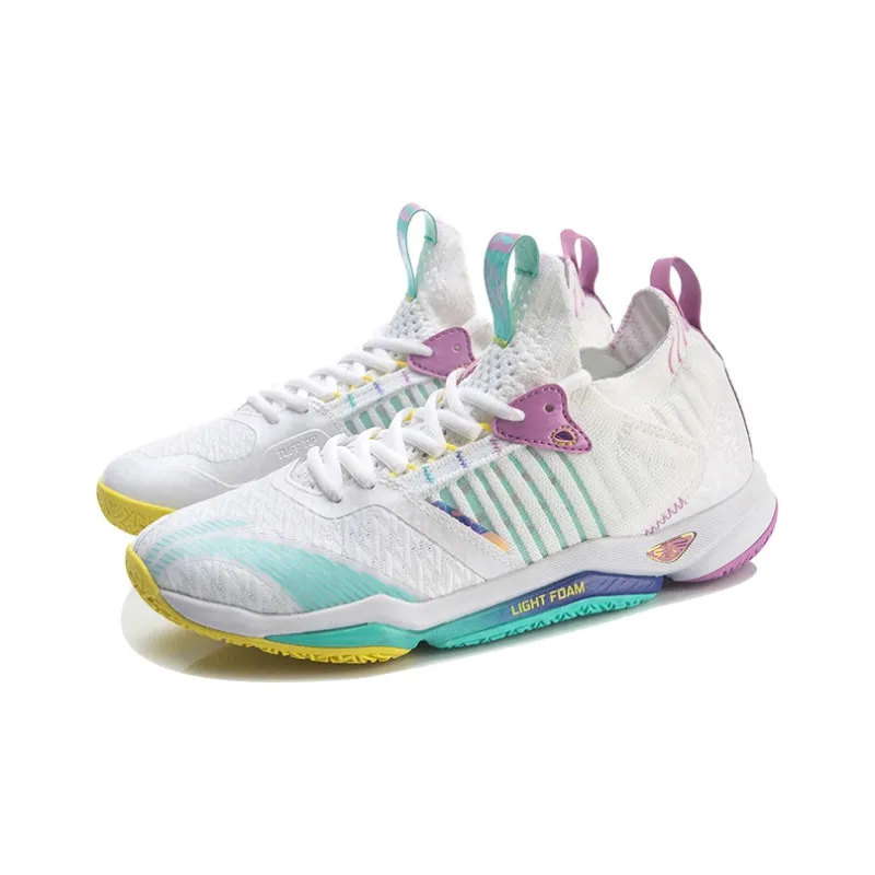 LiNing Raid Durable Breathable Low-Top Badminton Shoes Women's White Blue Purple-2