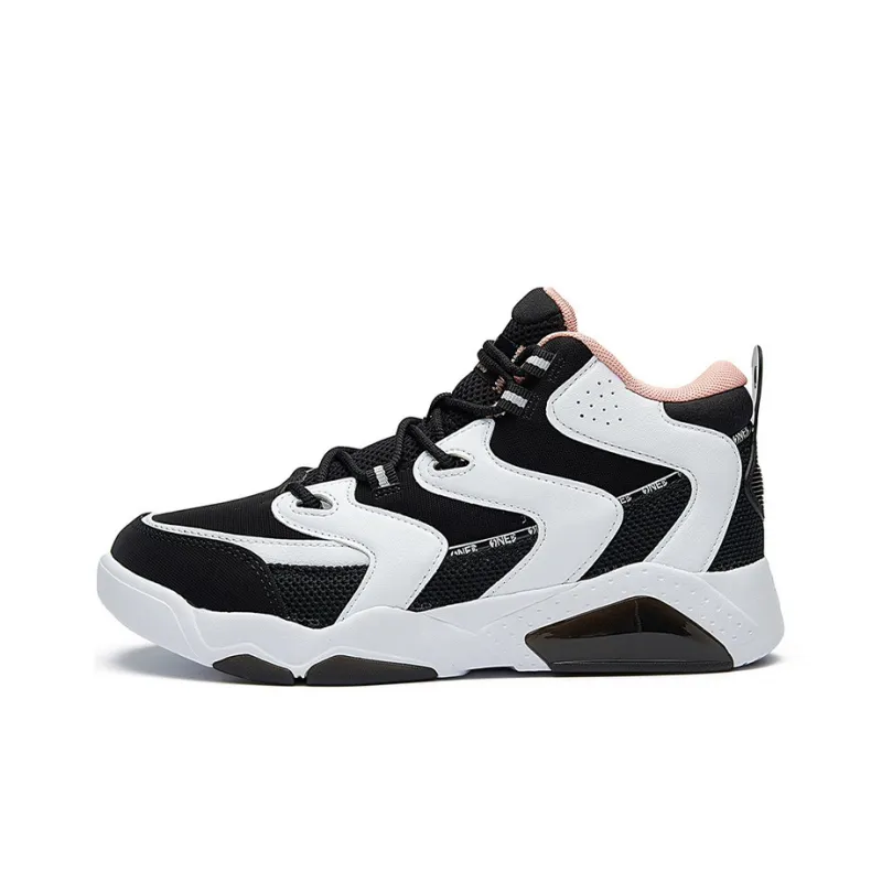 361° Cushioning, Wear Resistant Mid Top Vintage Basketball Shoes Women's Black White-0