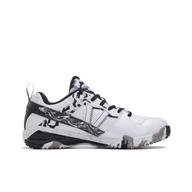 LiNing Cushioning Abrasion Resistant Support Rebound Low Top Badminton Shoes Men's White Black-1