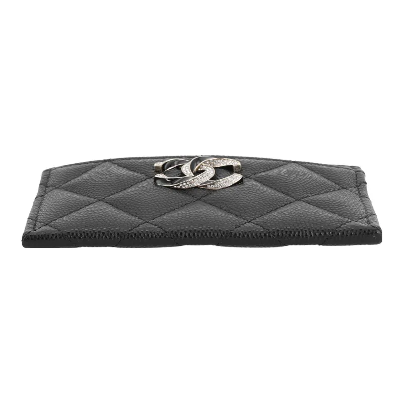 CHANEL Embossed Cow Leather Coin Purse Wallets Card Holders Women's Black-3
