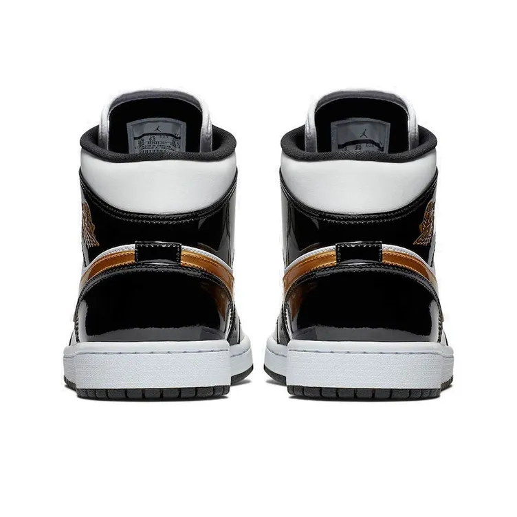 Jordan 1 Mid Patent Black White Gold 2019-4