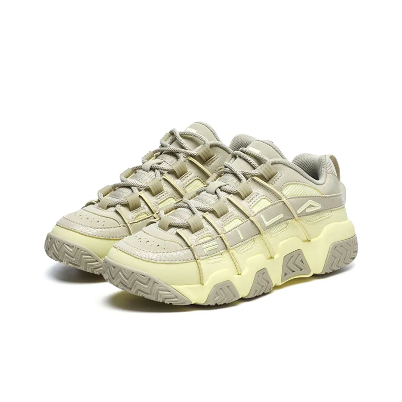 FILA FUSION BARRICADE Anti-Slip Wear-Resistant Low-Top Vintage Basketball Shoes Women's Cream Yellow-1