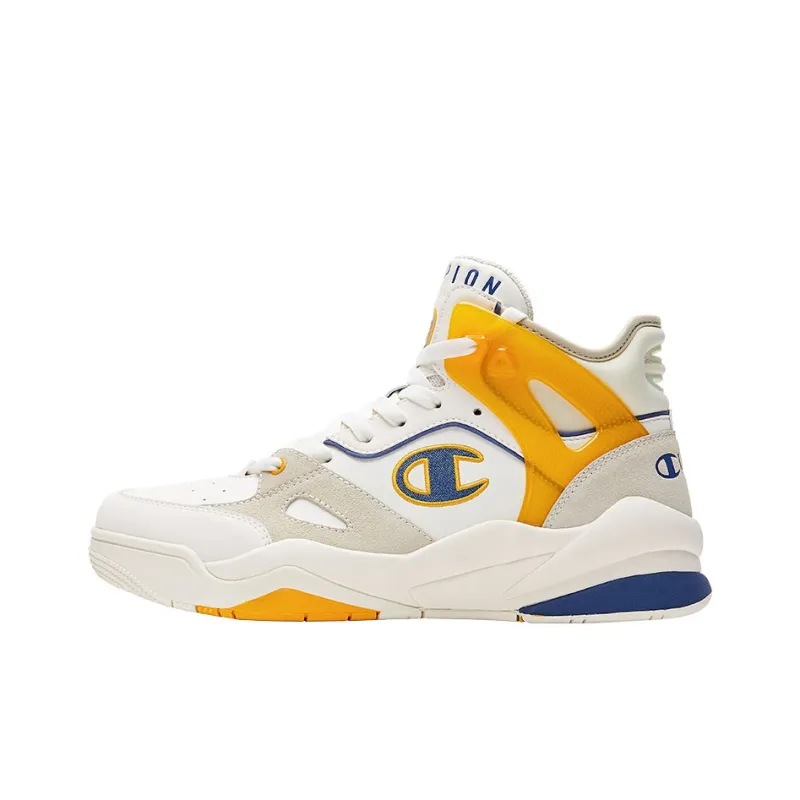 Champion Champ Hoop Mid Mid Top Vintage Basketball Shoes Men's White Yellow Blue-0