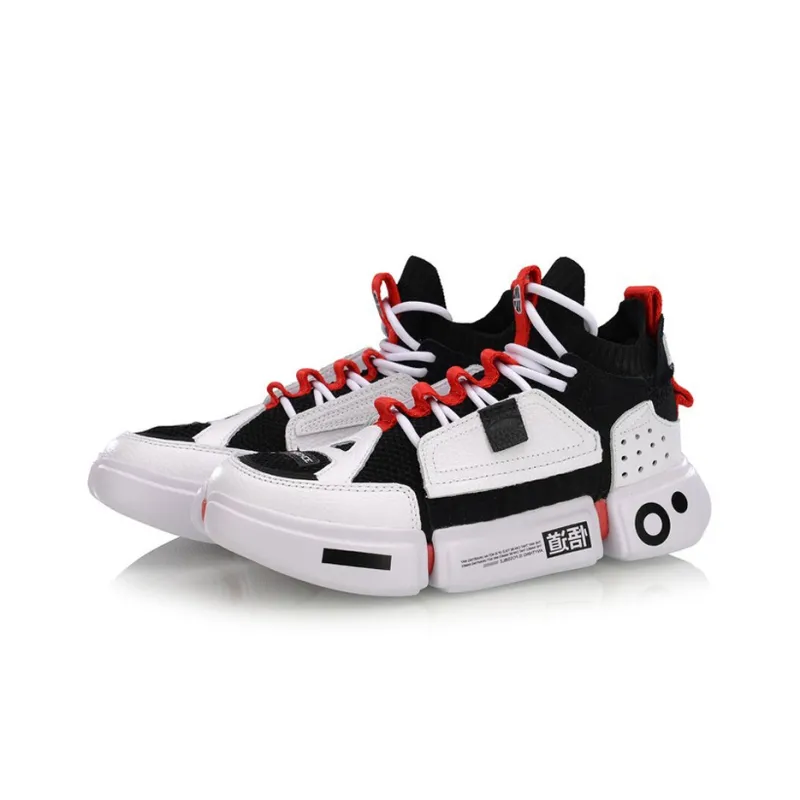 LiNing Vintage Basketball Shoes Women's Mid Top Black/White/Red-2