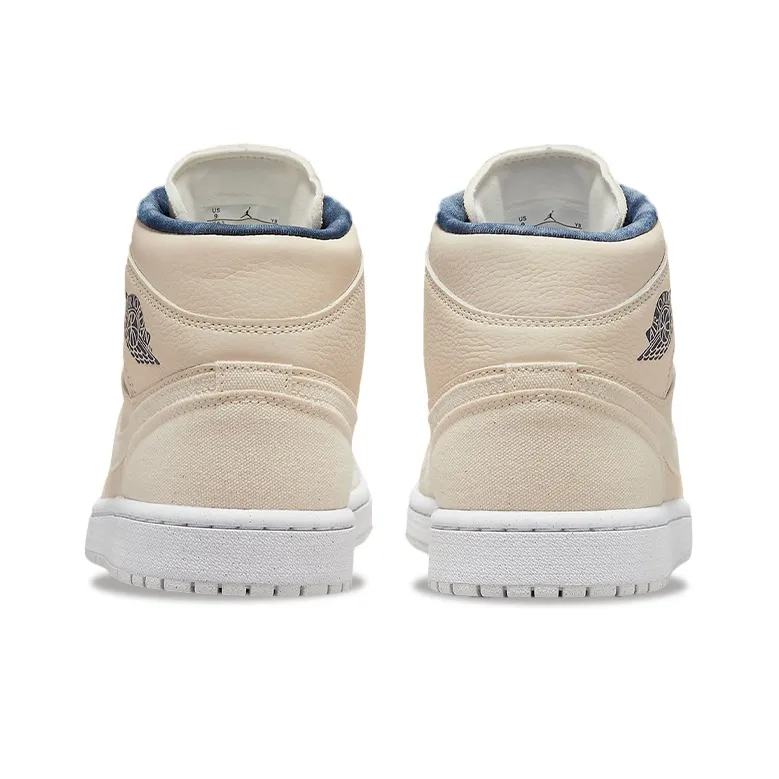 Jordan Air Jordan 1 Mid Indigo Mid-Top Vintage Basketball Shoes Men's Khaki Blue-4