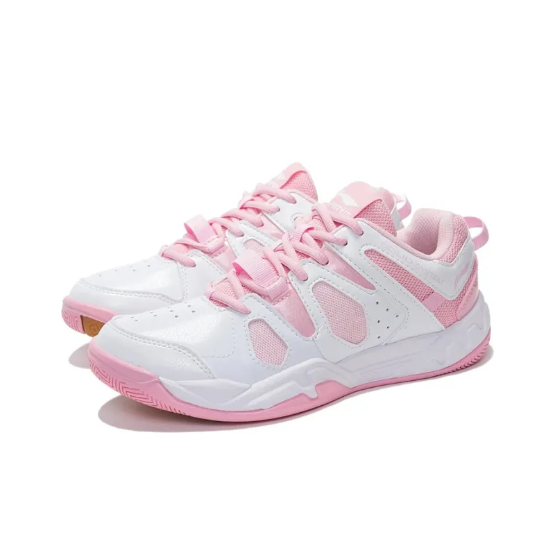 LiNing Cushioning Anti-Slip Wear-Resistant Breathability Low-Top Badminton Shoes Women's White Pink-2