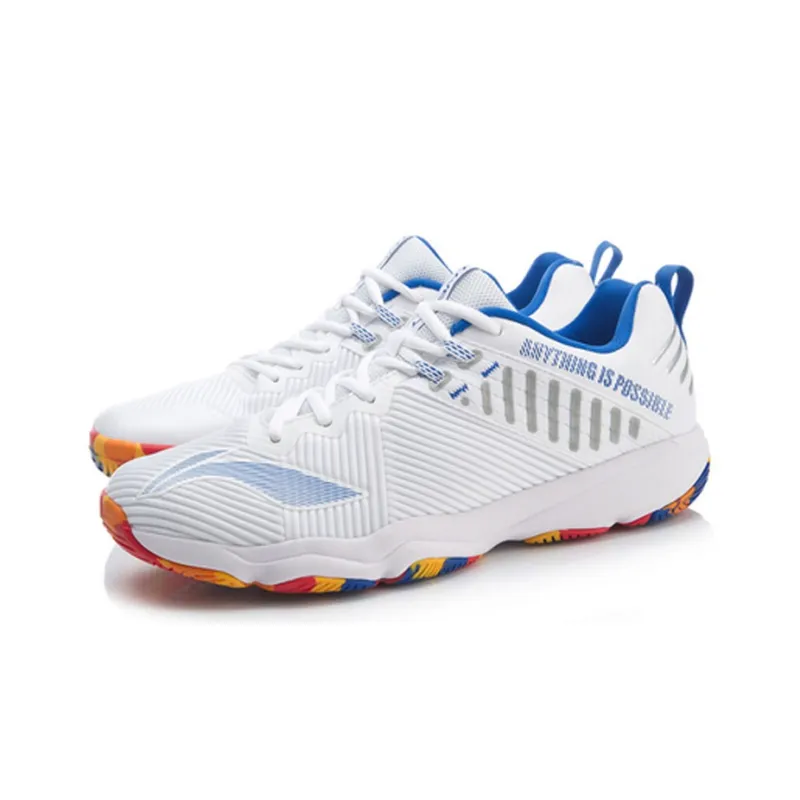 LiNing Anti Slip Wear Resistant Low Top Badminton Shoes Men's White-3
