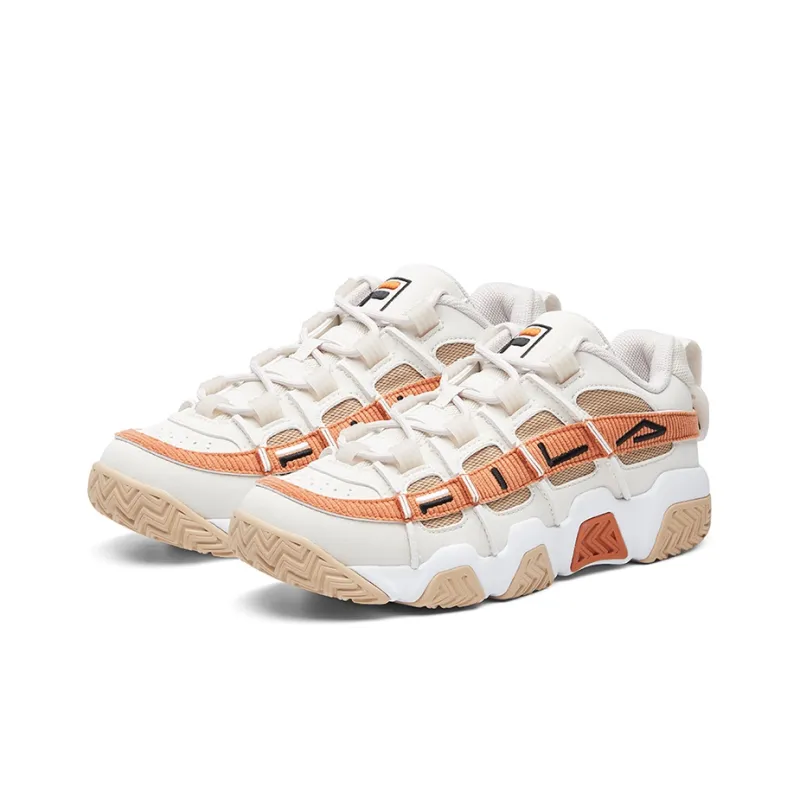 FILA FUSION BARRICADE Series Cushioned Wear Resistant Breathable Low Top Vintage Basketball Shoes Women's White Orange-2