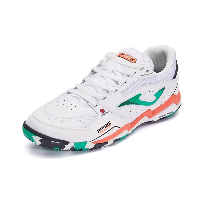 Joma IC/IN Anti Slip Wear Resistant Soccer Shoes Men's White Green-2