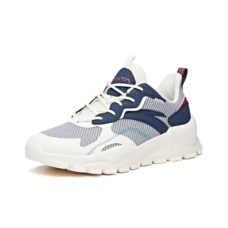 Anta Cushioned Slip Resistant Breathable Low Top Training Shoes Men's White Blue Mist Gray-1
