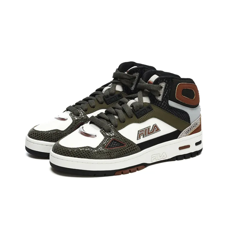 FILA FUSION Teratach Vintage Basketball Shoes Men Mid Top Night Olive/Bright White/Black/Brown-1