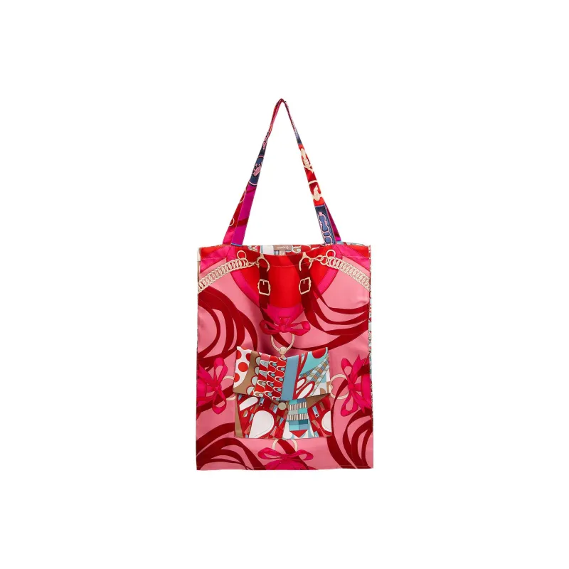 HERMES Silk Tote Bag Shopping Bag Handbag Regular Women's Green/Pink/Brown/Dark Blue/Red/Light Blue-3