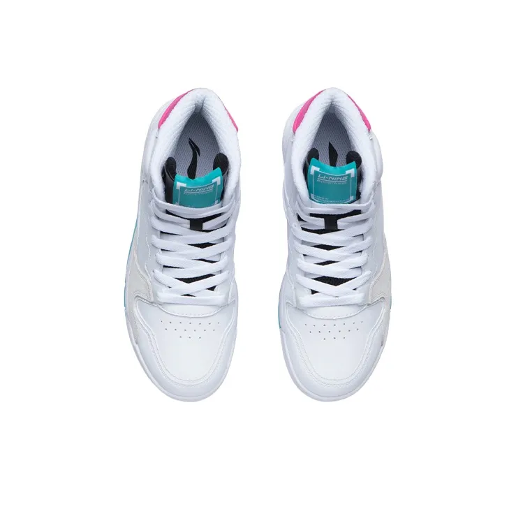 LINING Vintage Basketball Shoes Women's High Top Standard White/Red/Blue-3