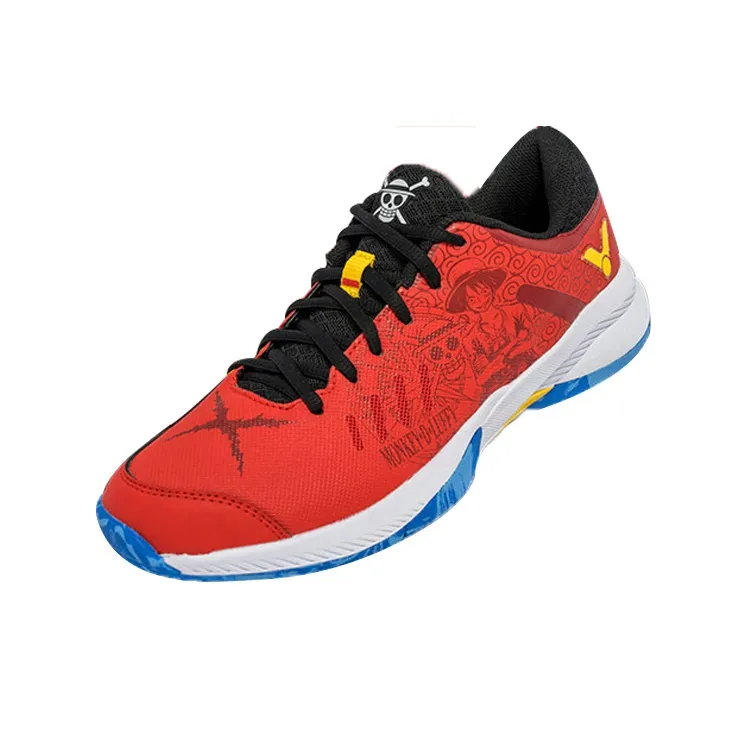One Piece VICTOR Slip-Resistant Cushioning Low-Top Badminton Shoes Unisex Red-2