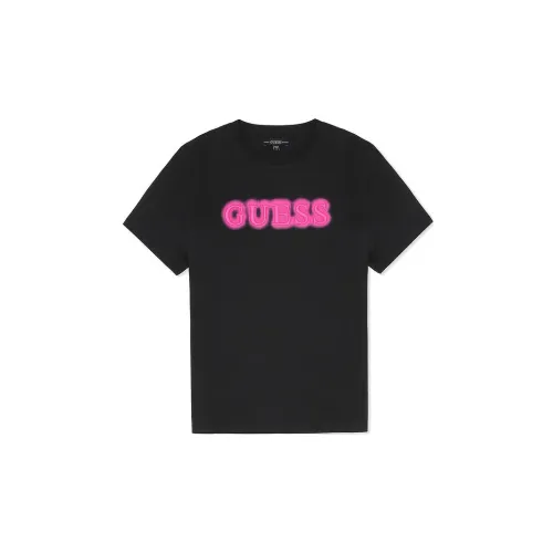 GUESS T-Shirts Unisex Black Background Rose Red