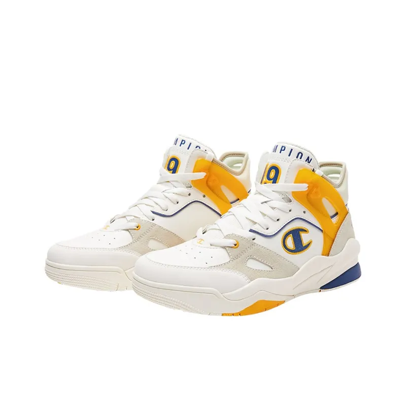 Champion Champ Hoop Mid Mid Top Vintage Basketball Shoes Men's White Yellow Blue-1