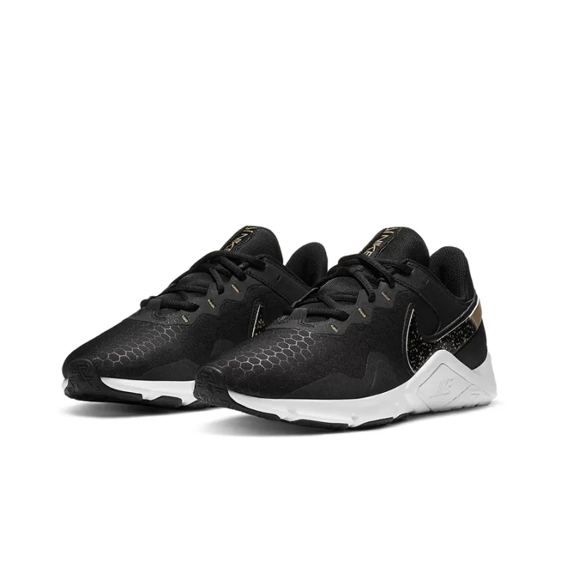 Nike Legend Essential 2 Premium Black White Metallic Gold Grain Women's-2