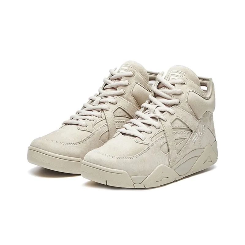 FILA Cage Cushioned Slip-Resistant Breathable Mid-Top Vintage Basketball Shoes Men's Oat-1